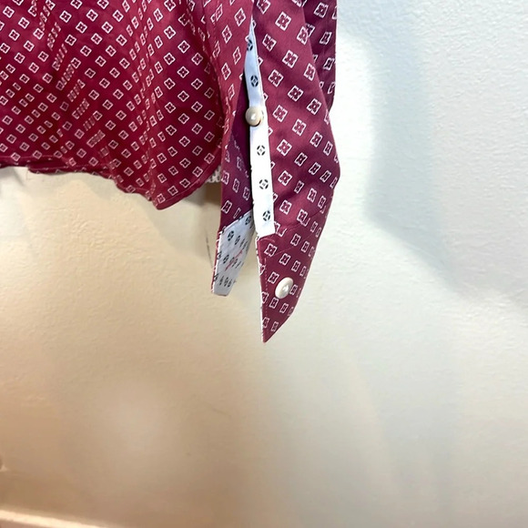 Ted Baker MENS PINK GEOMETRIC FLORAL PRINT STRETCH COTTON SHIRT in pink size 4/L - Picture 8 of 11